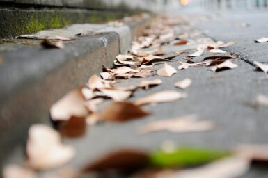 Photo d'un trottoir encombré de feuilles